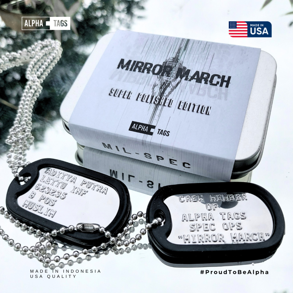 Dogtag / dogtags Super Polished USA MADE Mirror March Mengkilap 100%  custom kalung Tentara