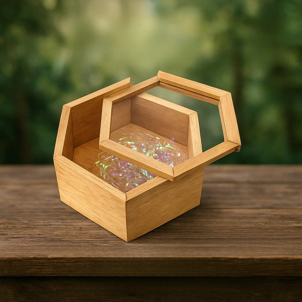 Ringbox Rustik Kayu / Tempat Cincin Box Hexagonal / Kotak Mahar / Box Seserahan | GG03