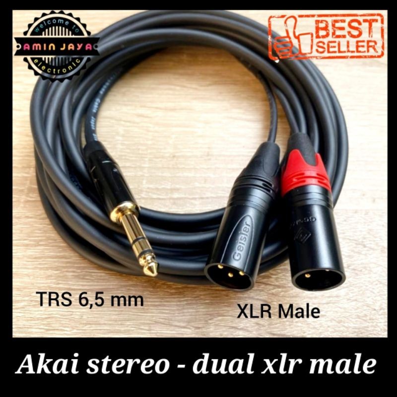 Kabel jack akai stereo 6,5 to dual xlr male /kabel akai trs to xlr male