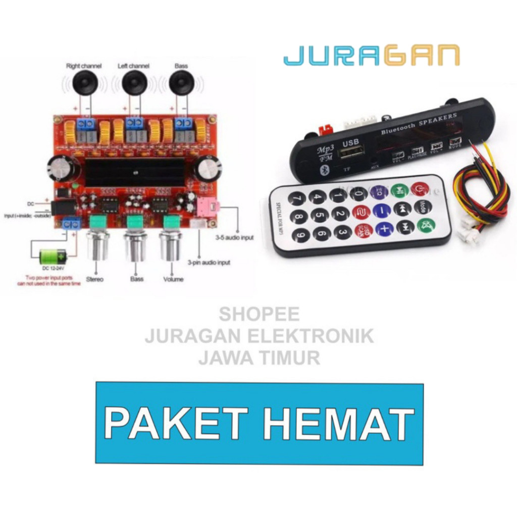 PAKET HEMAT TPA3116D2 2.1 2X120W TPA3110 + MODULE BLUETOOTH MP3 POWER AMPLIFIER CLASS D 12V DC