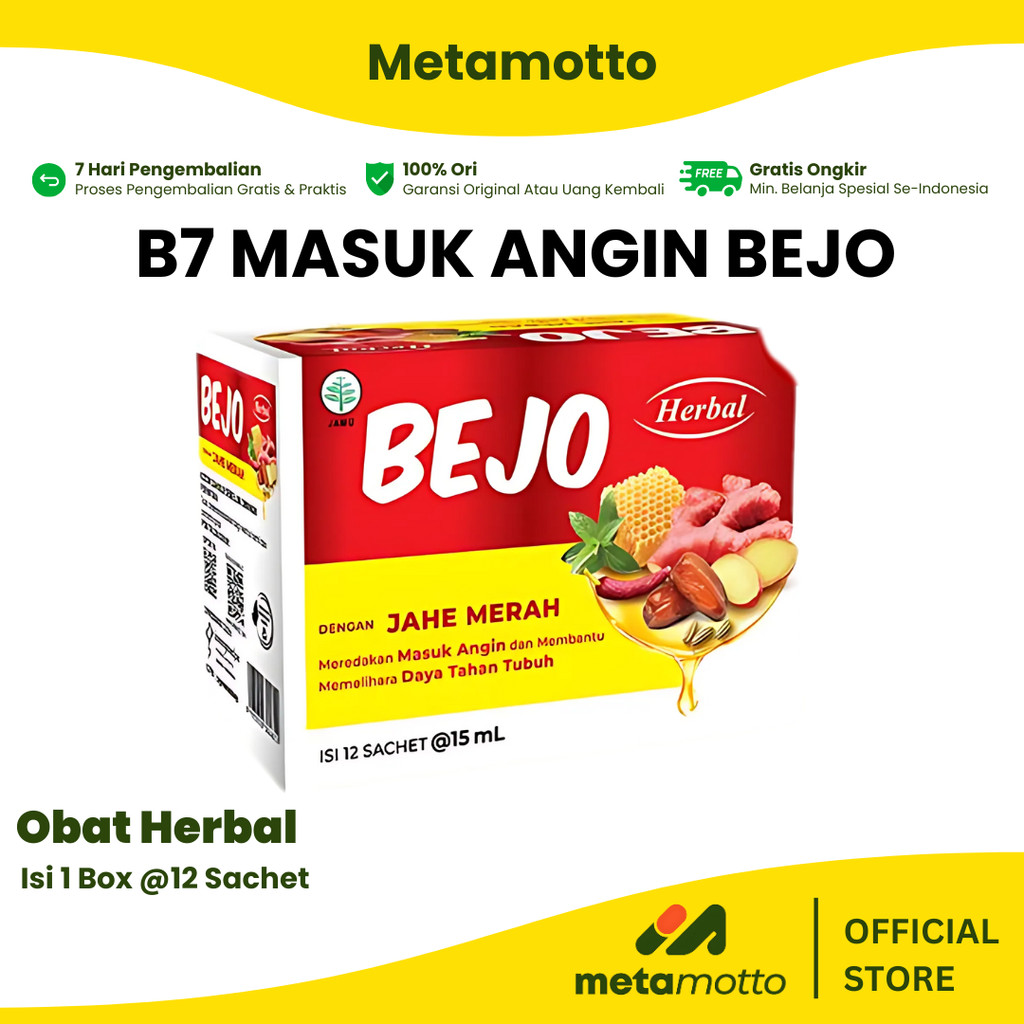

Bejo Jahe Merah Herbal Ekstra 1Box isi 12 Sachet @15 ml - Obat Masuk Angin Greges - Metamotto