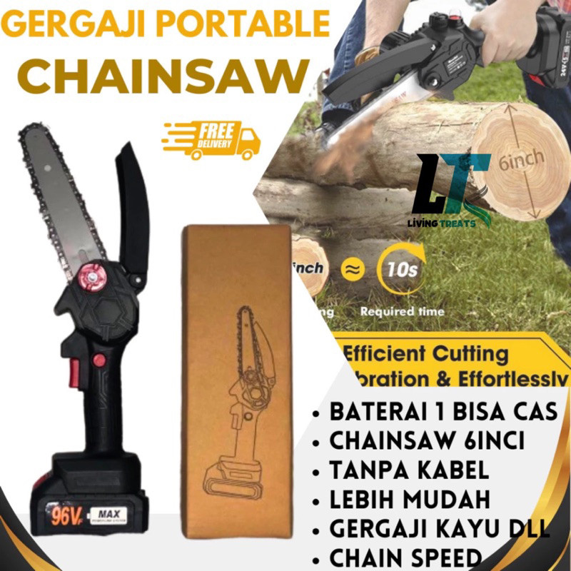 Gergaji Listrik Mini 6 Inch CHAINSAW Portable Gergaji Mesin Pemotong Kayu Mini serbaguna Murah