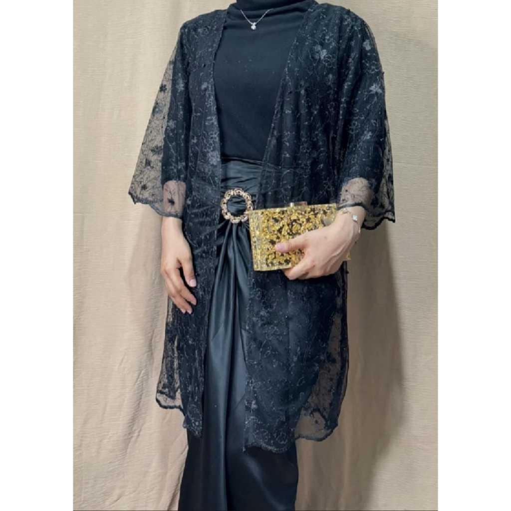 Baju kondangan cardigan - Outer long Brukat Cardigan - Baju Luaran Wanita bahan brukat