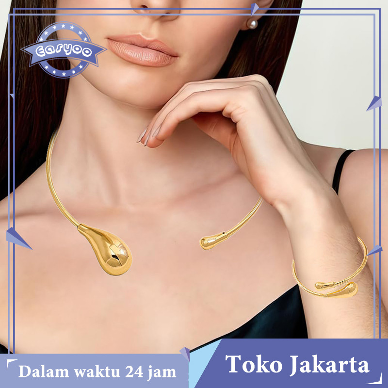 Kalung Choker Terbuka Kalung Logam Bentuk Tetesan Air Gelang