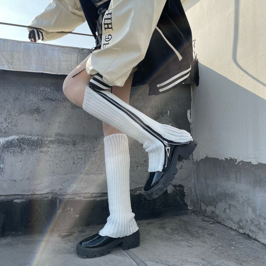 Kaos Kaki Ritsleting Punk Gothic Harajuku Lolita Rajutan Bertumpuk Kaus Kaki Fashion Unik