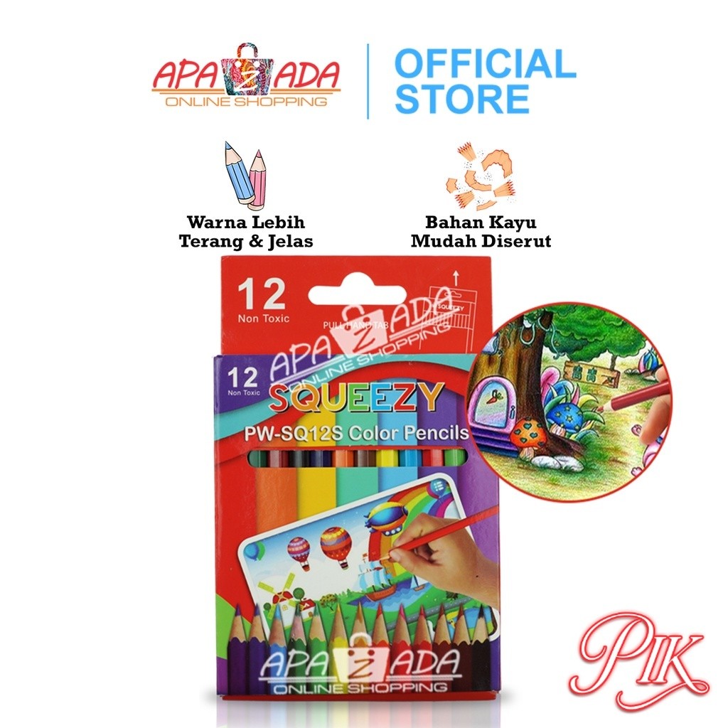 

Apazada Pensil Warna Pendek Isi 12 Warna / Color Pencils / Pensil Warna Anak Murah PW-SQ12S