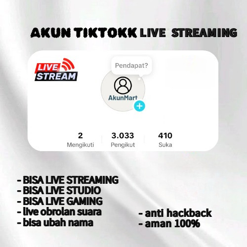 Akun Tiktok Khusus Live Studio/ Live manager Siap Live Streamer | Murah, Aman, Bergarans Gagal Login