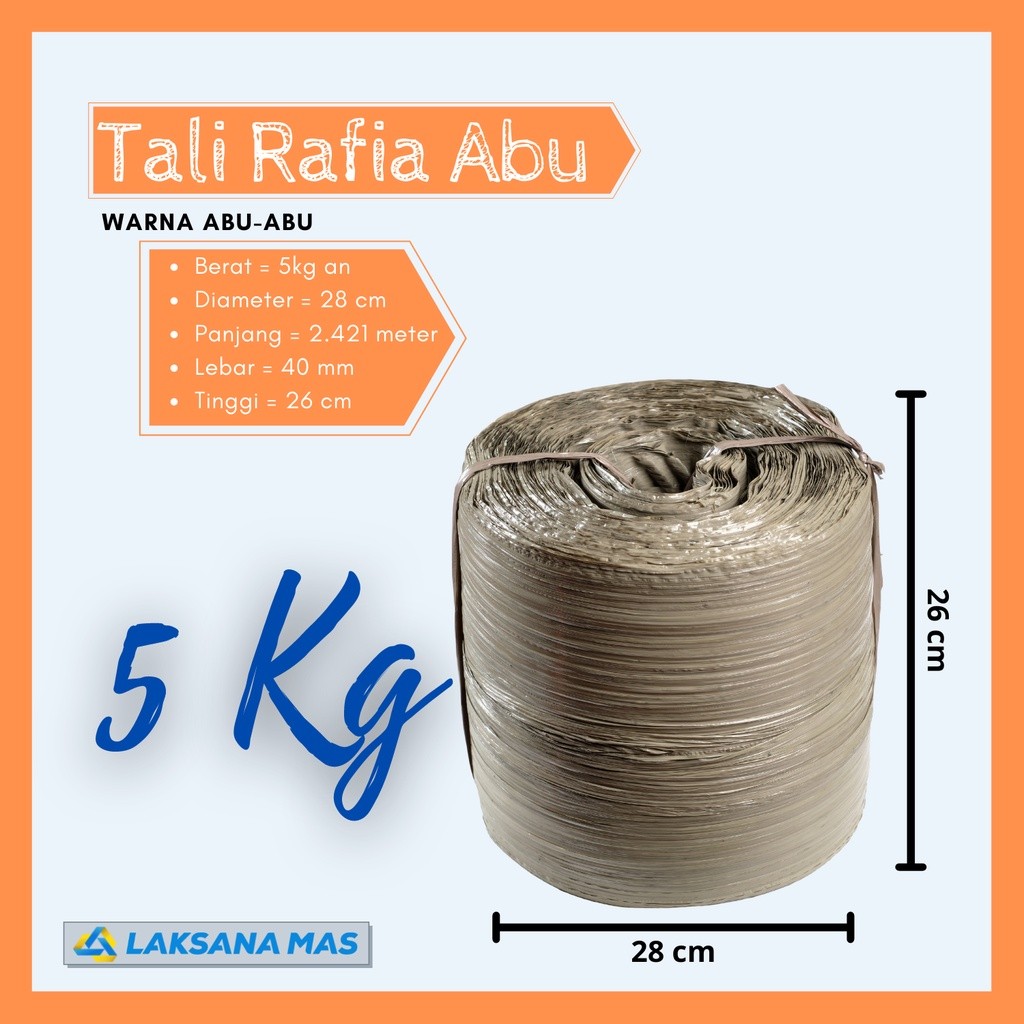 

KAYDEN STORE Tali Plastik Laksanamas Abu/Natural Asli ±5KG | Tali Rafia Panjang 2421 Meter, Lebar 40mm,Heavy Duty