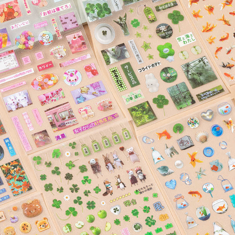 

8Style 6Pcs/10pcs Glitter Sand PET Sticker DIY Handbook Scrapbook Photo Frame Decoration Y2K Kawaii Vintage Sticker Stationery