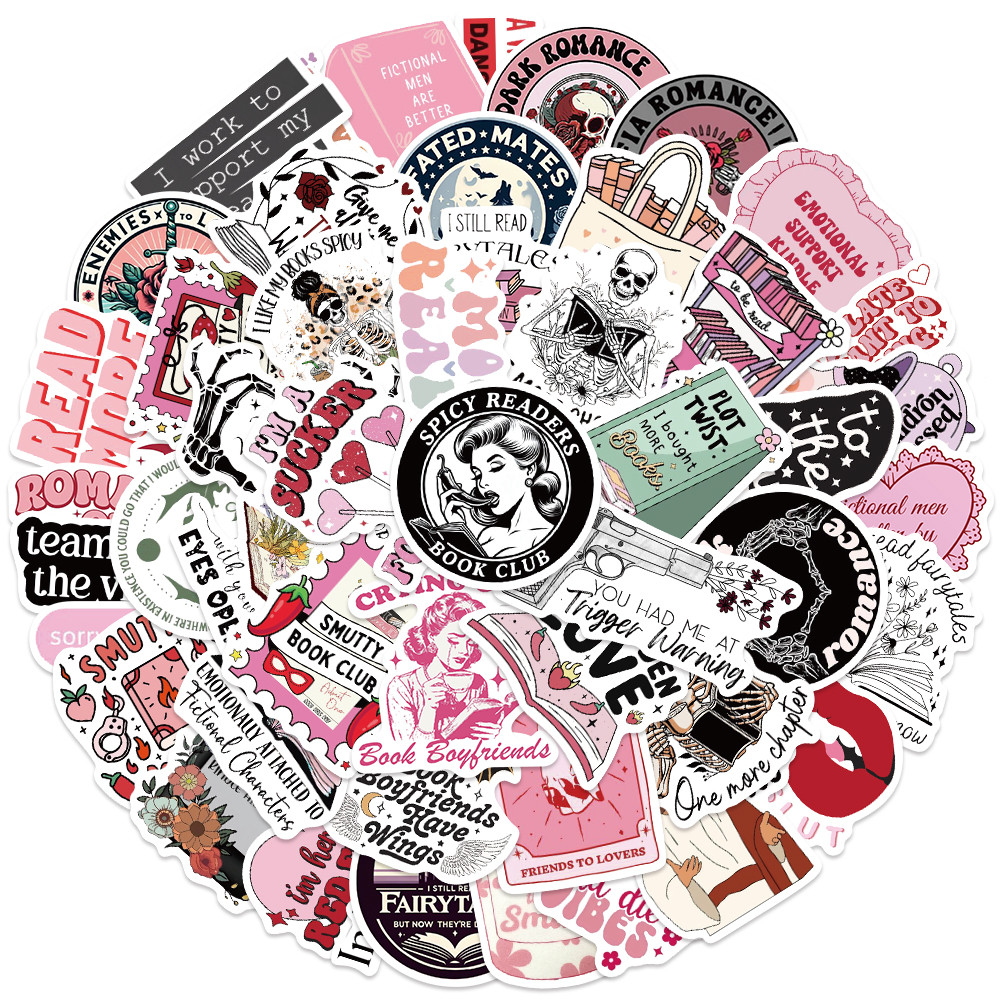 

50pcs Cartoon Romance Aesthetic Skull Flower Book Stickers For Laptop Guitar Phone Luggage Diary Bicycle Waterproof Vinyl Decals