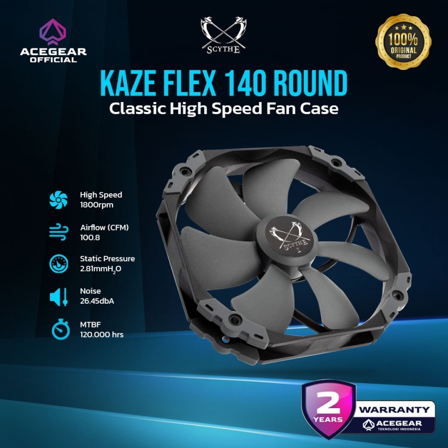 Scythe Kaze Flex 140 NON ARGB Fan Case Silent 1800 RPM 140mm Kipas Casing PWM
