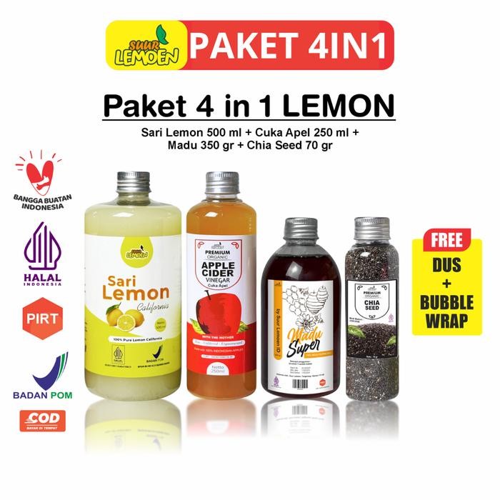 

SUUR LEMOEN Paket 4 in 1 Cuka Apel 250ml Sari Lemon 500ml Madu Hutan Chia Seeds - 4IN1 LEMON