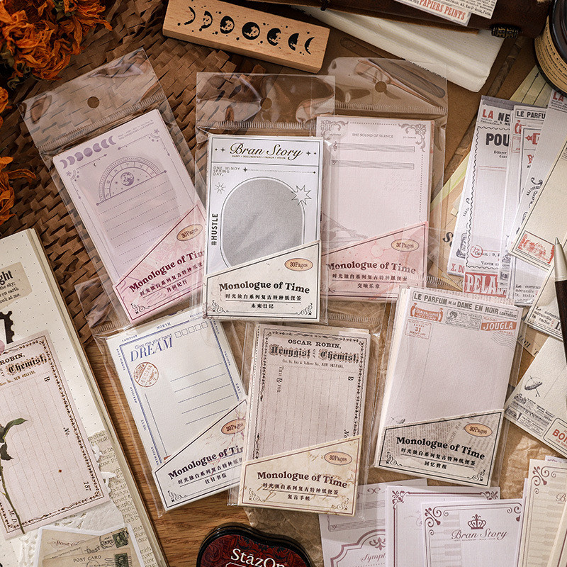 

30pcs/1lot Memo Pads Material Paper A Monologue of Time Junk Journal Scrapbooking Cards Retro Background Decoration Paper