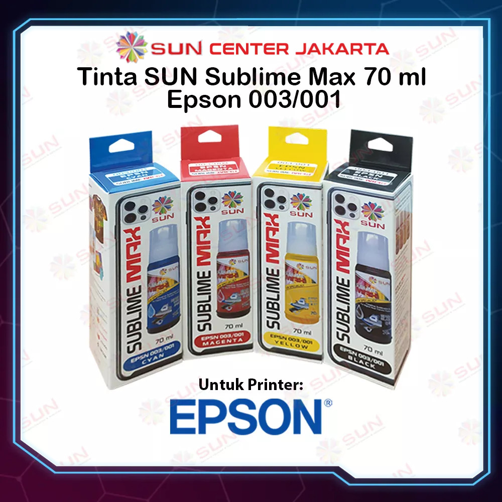 Tinta Epson Sablon 003 / 001 - SUN Sublime Max 70 ml ( transfer ke mesin press kaos, mug, piring, ke