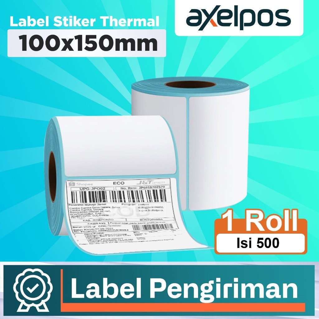 

Axelpos Label Barcode 100 x 150 mm Kertas Sticker Direct Thermal 100x150 mm Isi 150/200/250 Pcs