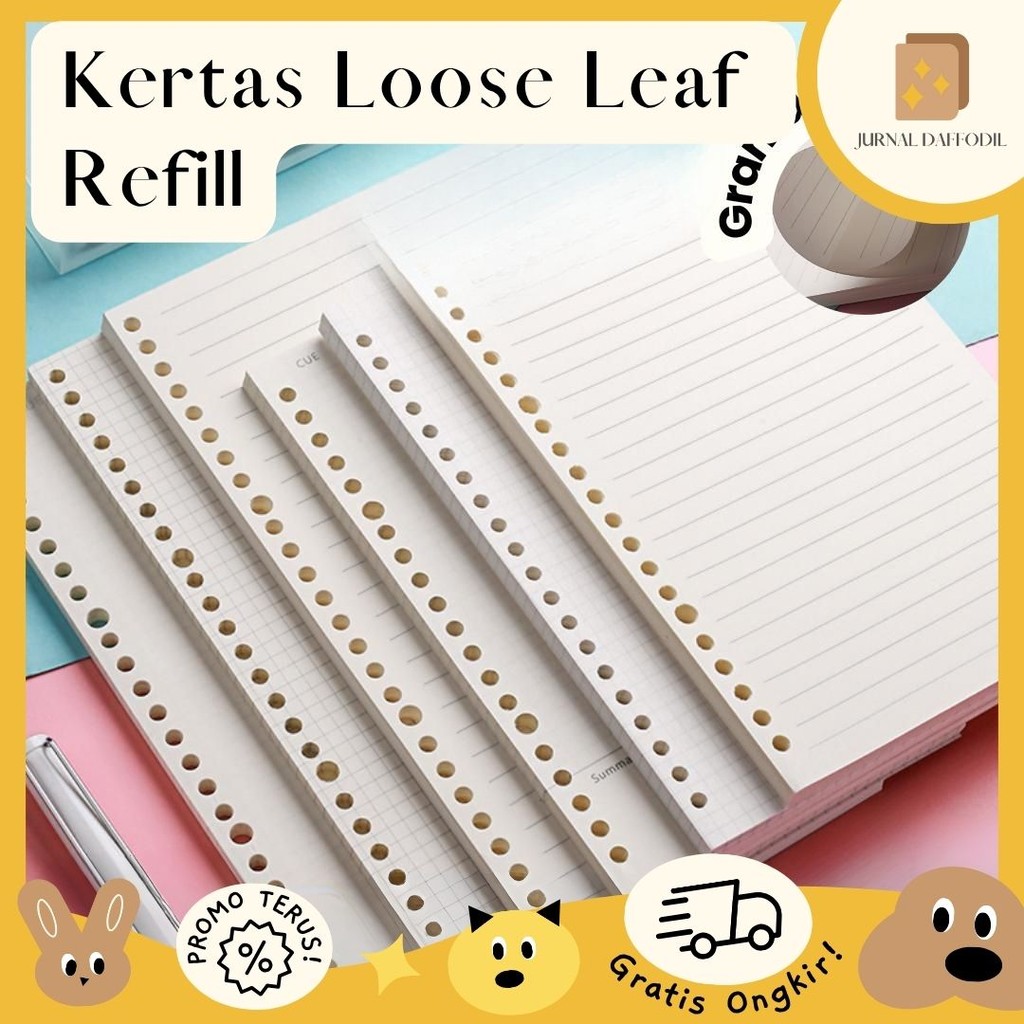 

Jurnal Daffodil - Kertas Loose Leaf Kertas Refill Binder Isi Binder A5 B5 Garis Polos Kotak Dot 50 Lembar