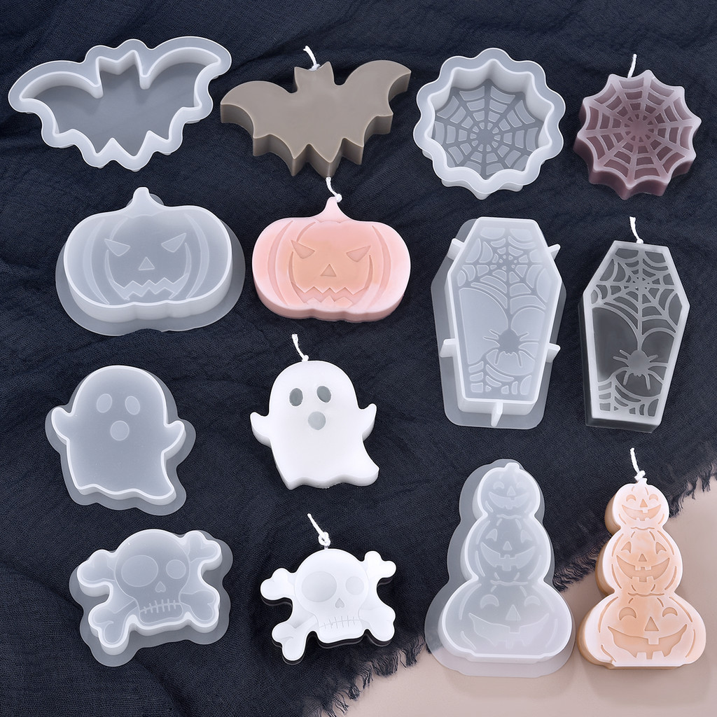 

Halloween Ornaments Pumpkin Silicone Candle Mold DIY Ghost Bat Soap Crafts Making Molds Plaster Resin Mould Home Decor Molds