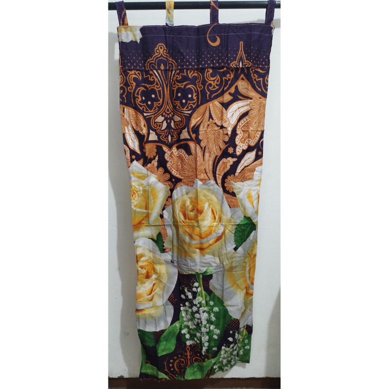 HOKICHAN Gorden Jendela Tali + Poni Motif Bunga Mawar Kuning