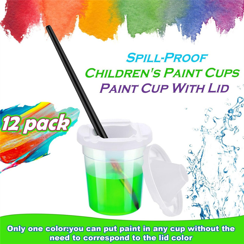 

12 Pack No Spill White Lid Paint Cups Spill Proof Paint Cups Reusable Paint Cups With Lids For Kids, School, Classroom