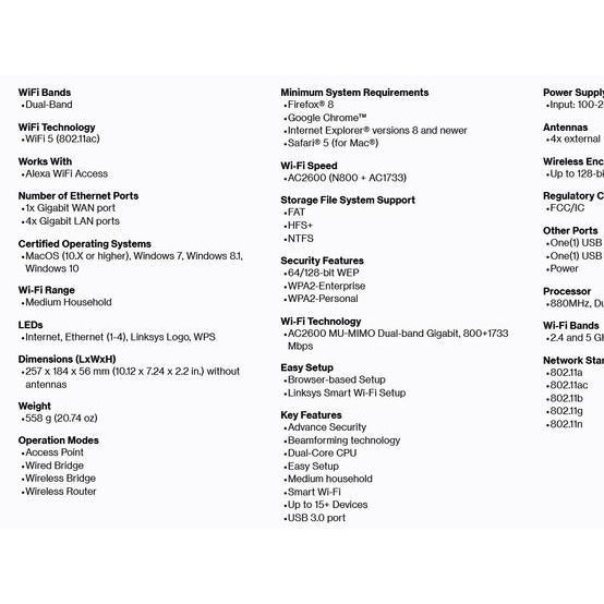 Linksys EA00 BOX Max-Stream AC2600 MU-MIMO Gabit WiFi Router 4 antena