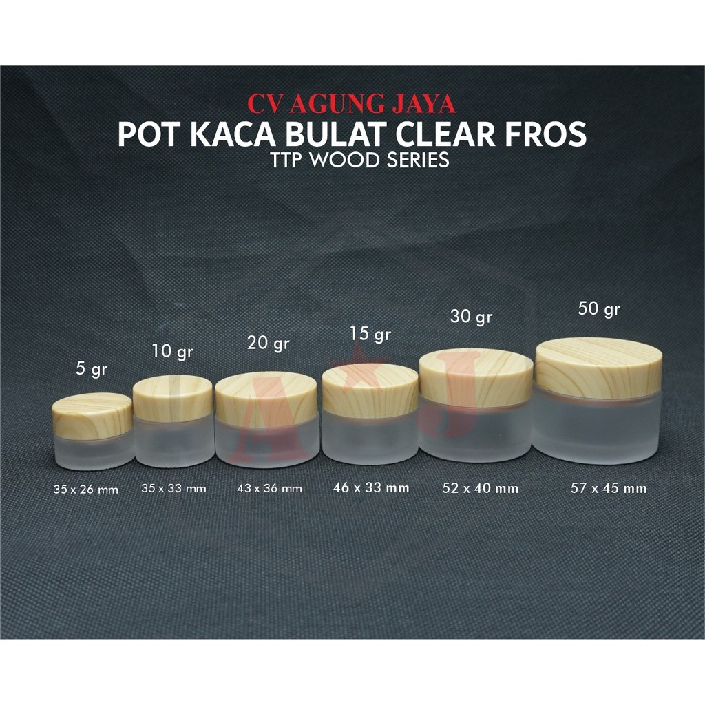 Pot Cream/Pot Kaca Kosmetik Kosong Tutup Kayu 5/10/15/20/30/50 Gram/Yk