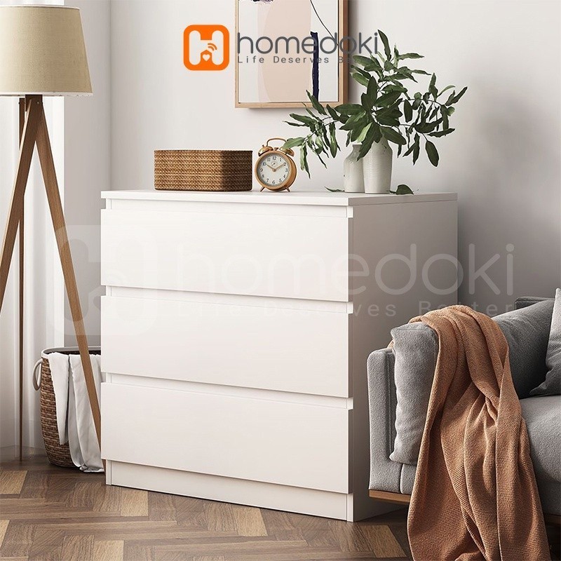 Homedoki Lemari Laci / Lemari Baju Minimalis / Lemari Serbaguna / Lemari Susun Kayu / Lemari Putih M