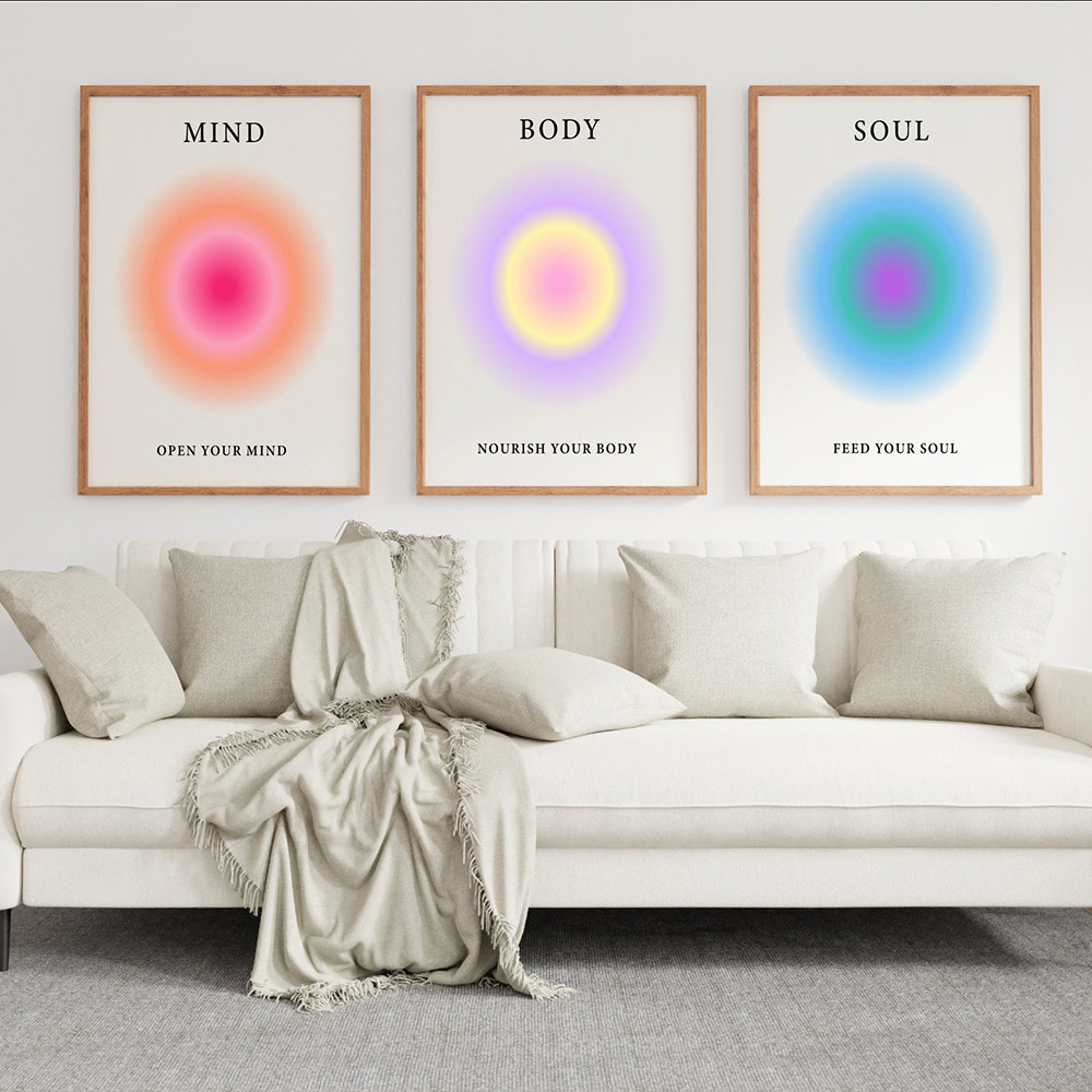 

Mind Body Soul Print Positive Aura Energy Poster Trendy Gradient Spiritual Wall Art Canvas Painting for Living Room Home Decor