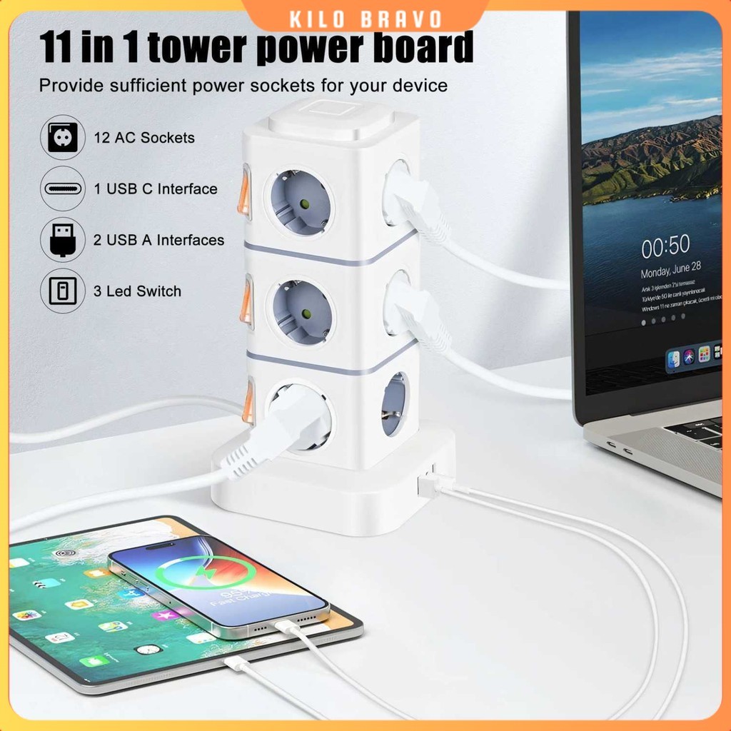 Stop Kontak Power Socket Strip Tower Colokan Listrik 2500W - NN812