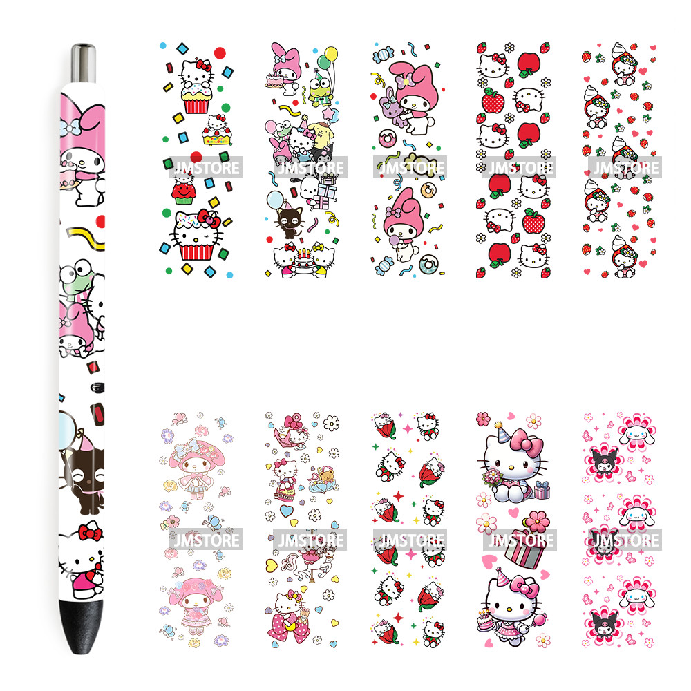 

Cute Cartoon Cat Characters Flowers UV DTF Pen Wraps Stickers Custom Labels Durable Waterproof Logo For DIY Customized Craft