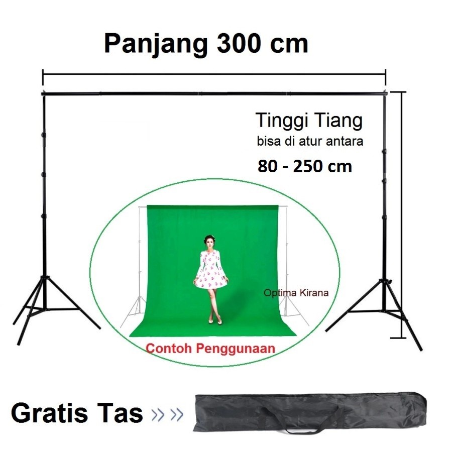 Tiang Kain Foto Green Screen Tripod Gawang Stand 3x2.5 M Back Ground Backdrop Studio Latar Belakang 