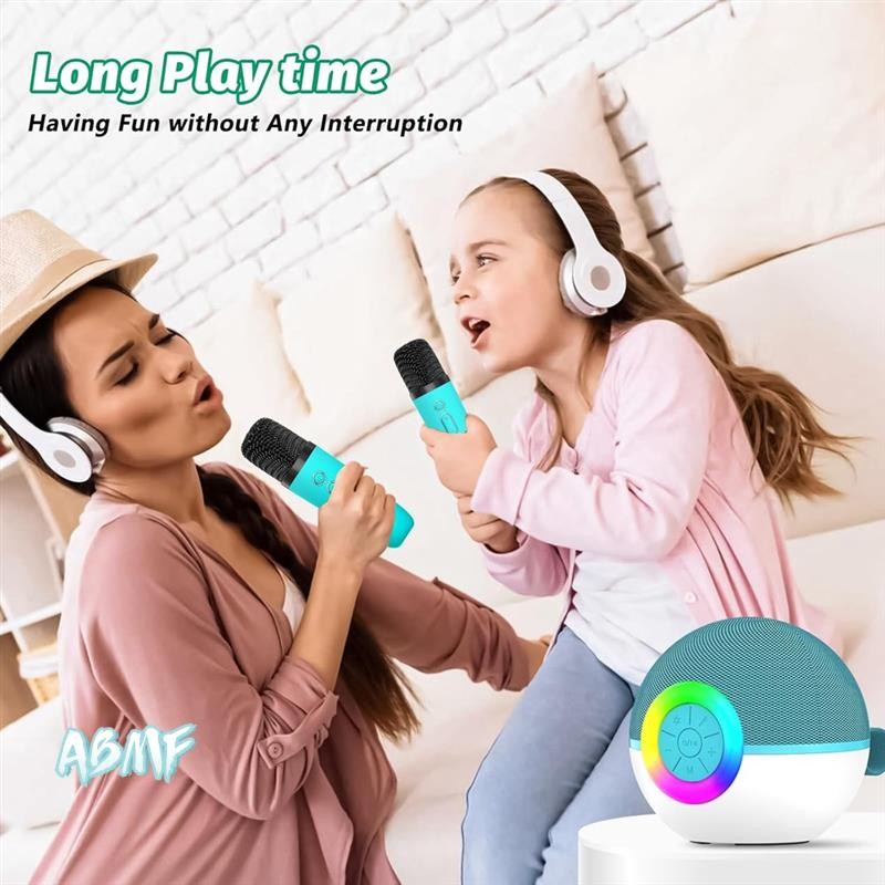 ABMF-Mini Karaoke Machine With 2 Mic, Portable Bluetooth Microphone Song Toys With LED Light,Chritma