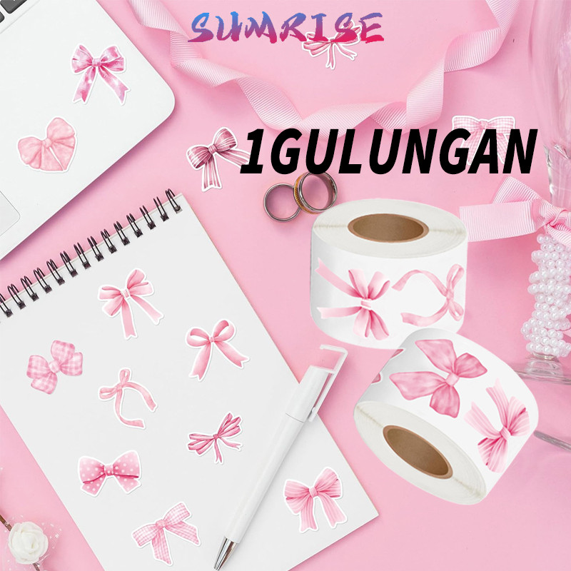 

500pcs Stiker Hadiah Coquette Stiker Dekorasi Pink Ribbon Waterproof & Non-toxic