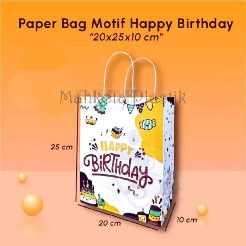 

Paper Bag Putih Motif Happy Birthday uk 20x10x25 isi 10pcs