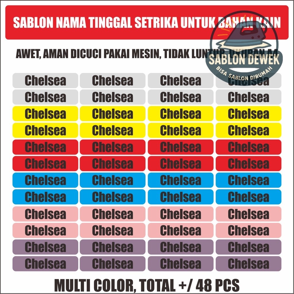 

BA076 Sticker Kain Custom Nama tinggal tempel pakai Setrika Isi Kurang Lebih 48 Pcs