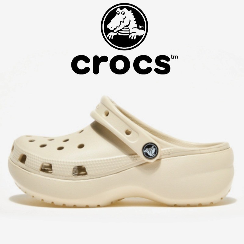[ORIGINAL100%] CROCS CLASSIC PLATFORM CLOG Sandal Crocs Wanita Classic Clog- Bone