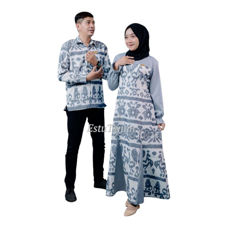 Gamis Tenun Lengan Panjang Dress Etnhik Tenun Premium Wanita Pria Remaja Baju Kondangan Pernikahan A