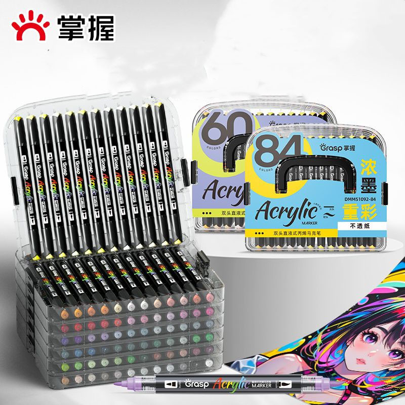 

Ay00! Grasp spidol acrylic marker Double head straight liquid head soft acrylic marker pen