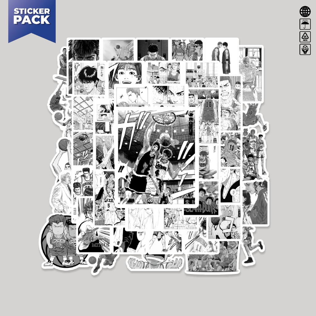 

[100PCS]Stiker Pack Stiker Anime Slamdunk B&W Aesthetic Vinyl Anti Air Dekorasi Sticker Laptop Buku Journal Koper Helm Casing HP Gitar Helm Skateboard