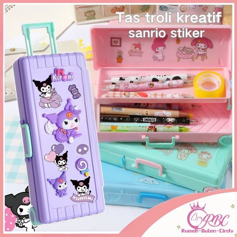 

AT Large Capacity Kawaii Pencil Cases + sanrio stiker for Girls Office Student Stationery Organizer
