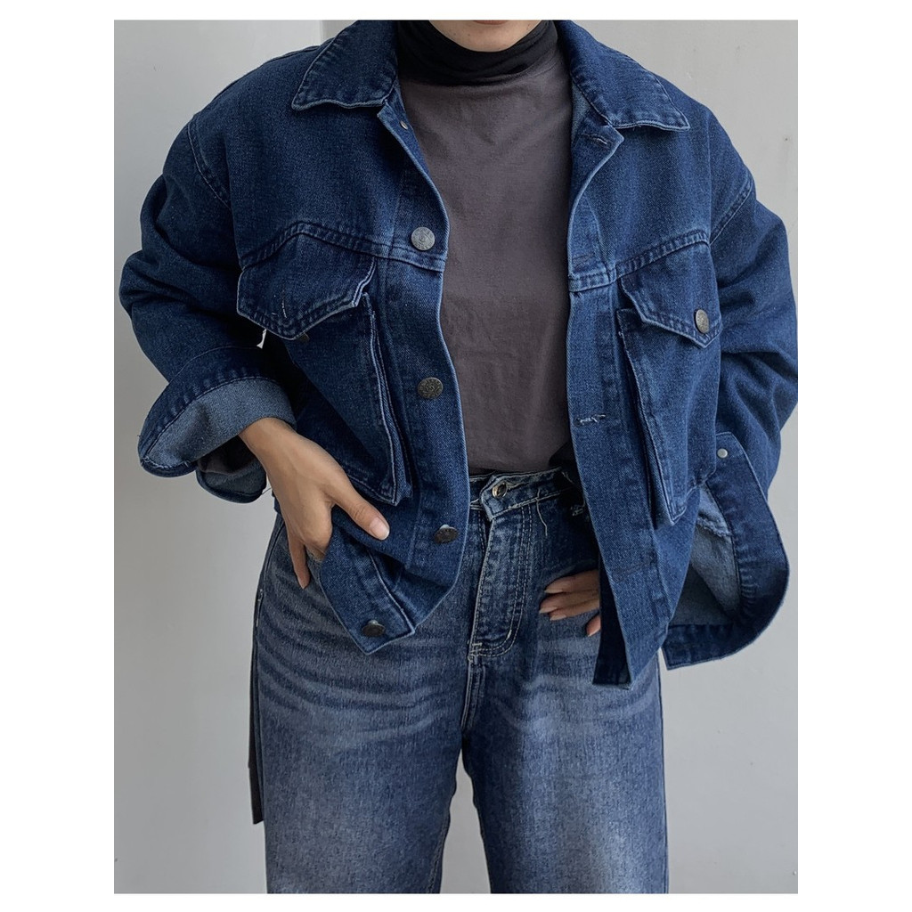 Boxy Jacket Jeans Jaket Denim Oversize Allsize Unisex Blue Jeans