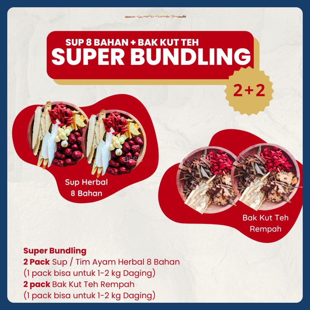 

Terlaris Paket Hemat 2Pack Tim Ayam Herbal Dan 2Pack Bak Kut Teh Fresh