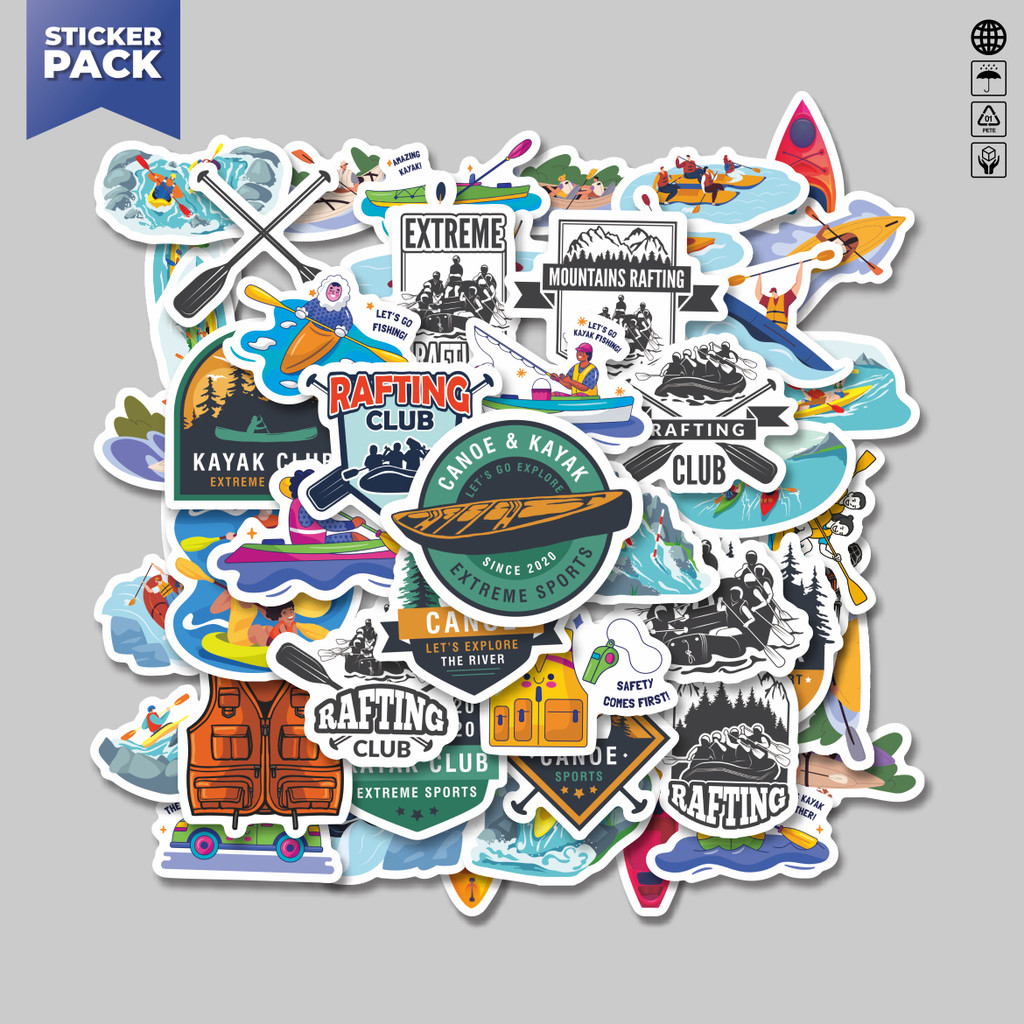 

[100PCS]Stiker Pack Stiker Tema Kayak Club & Aktivitas Air seperti Rafting, Canoe Aesthetic Vinyl Anti Air Dekorasi Sticker Laptop Buku Journal Koper Helm Casing HP Gitar Helm Skateboard