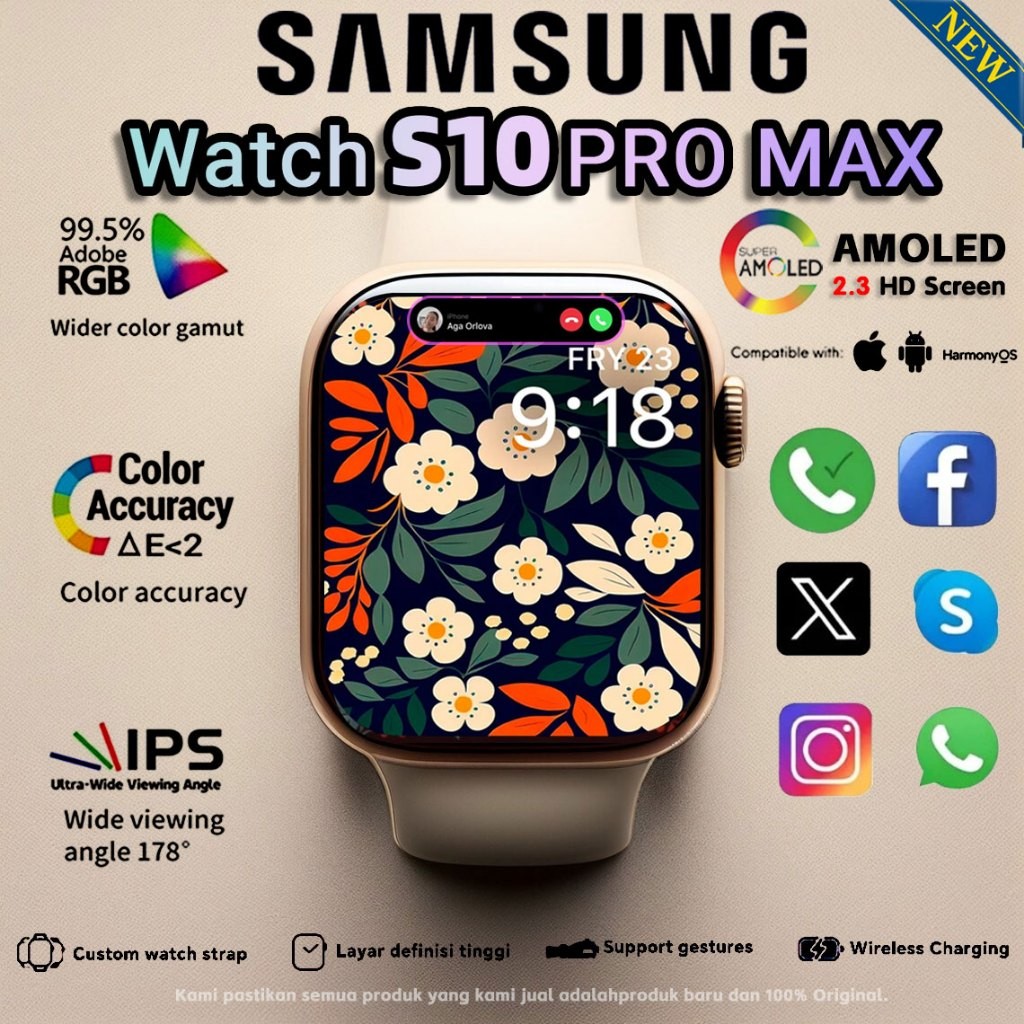 【COD】Samsung Samrt watch S10 Pro Max Original with 2.3" HD AMOLED Display GPS NFC Waterproof Bluetoo