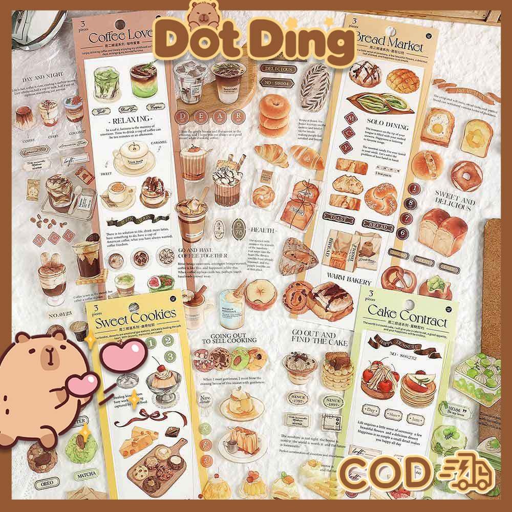 

[DOTDING] Pita Stiker PET Retro Ins Kue Roti Kue Kopi Pola Buku Catatan Dekorasi Stiker Bahan H730