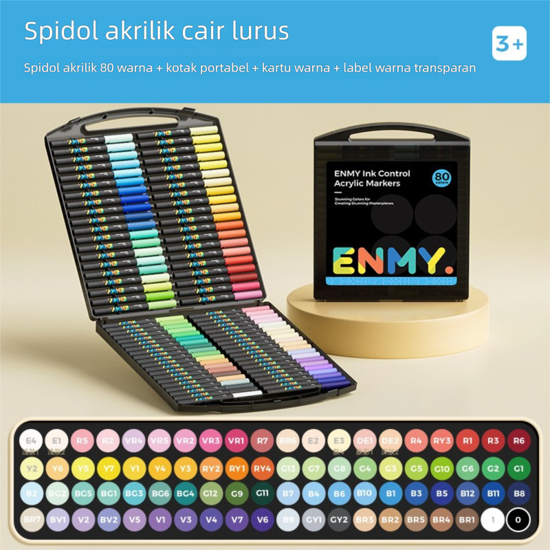 

Ay00! Spidol ENMY 80 Warna Marker Akrilik Sistem Direct Ink dengan Ujung Fleksibel Aman untuk Anak