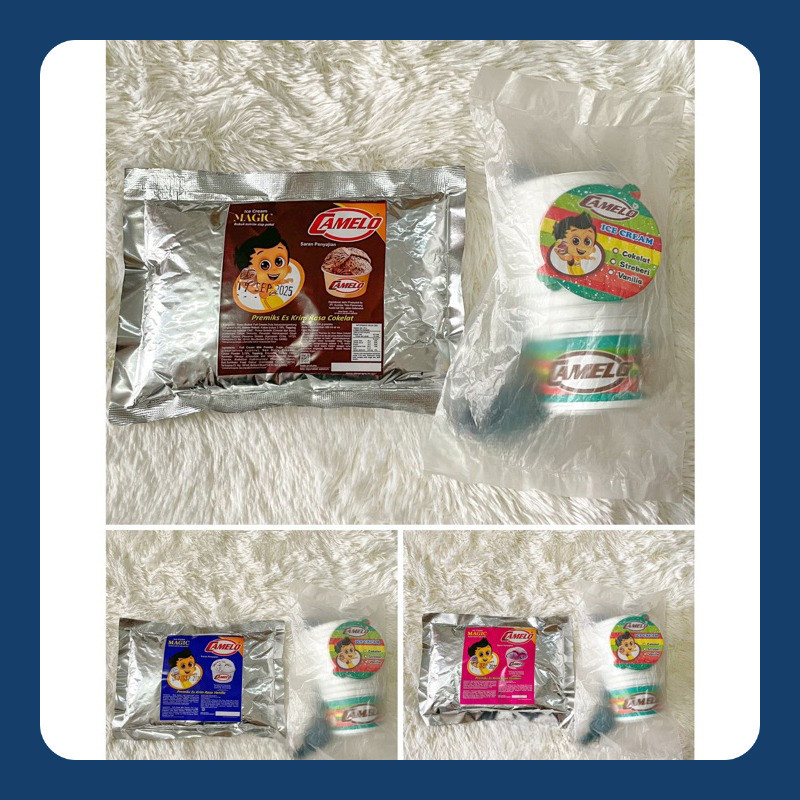 

PAKET Bubuk Es Krim Camelo 250 GRAM + 60 Pcs CUP Plastik lengkap dengan sendok dan tutup