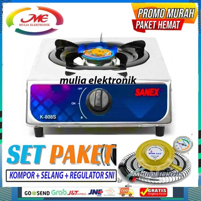 Paket Kompor Gas 1 Tungku Steanlees SANEX / Kompor Gas Satu Tungku FULL SET Lengkap promo