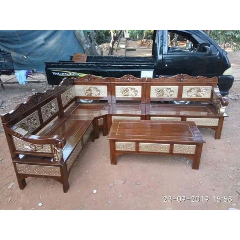 Furniture kursi tamu model sudut bagong / kursi tamu minimalis / kursi tamu kayu jati / model kursi 