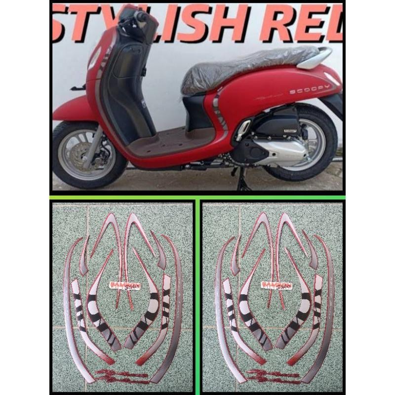 Stiker Striping motor Honda scoopy staylish 2021 merah