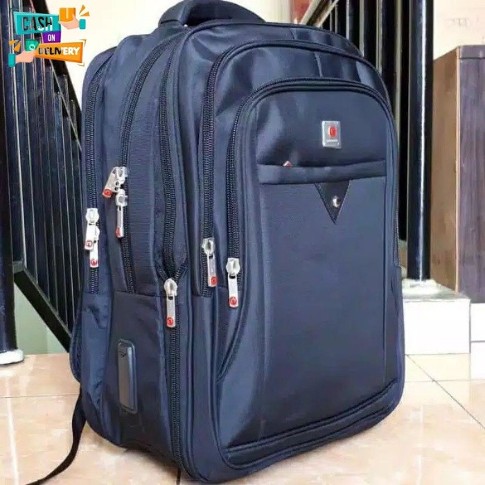 TAS RANSEL PRIA IMPOR JUMBO UKURAN 20 INCH LAPTOP MERK POLO SUPER WARNA HITAM COKLAT DAN BIRU NAVY  